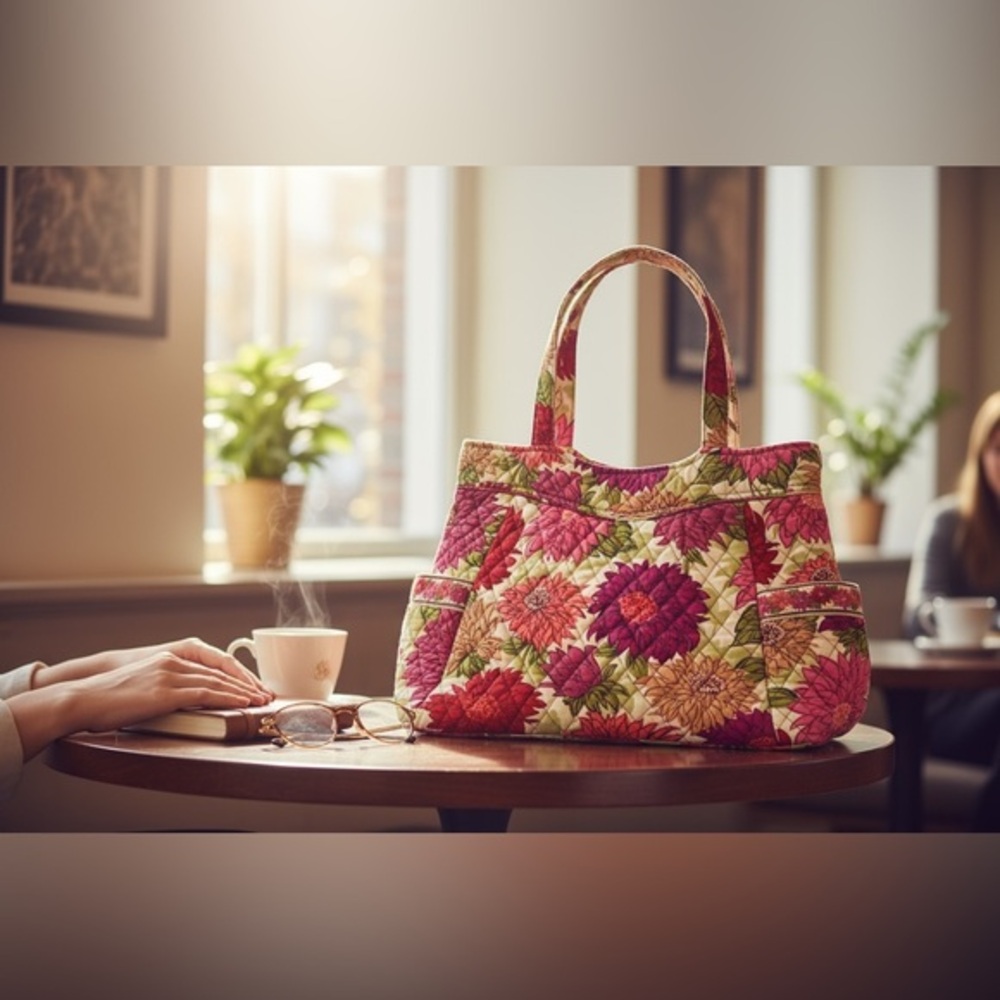 Vera Bradley tote bag in the now retired "Hello Dahlia" floral pattern - Picture 3 of 7